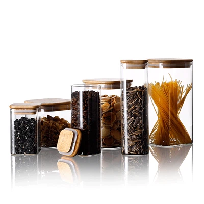 Štvorcový sklenený nádoba s bambusovým vekom